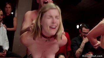 Senior blonde slaves anal toyed and rough fucked in the upper floor party
