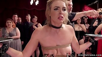 Hot babes gets service training and anal fucking then hot asses spanking and deep throats fucking at bdsm orgy party in the upper floor