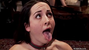 Two hot slaves in lingerie Janice Griffith and Marley Blaze are deep throats banged then pussies and anal fucked at bdsm orgy party in various positions