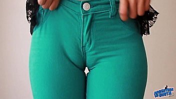 Sweet Cameltoe In Tight Green Denim Jeans! Ass Perfection!