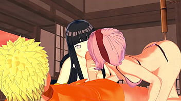 Naruto gets his dick sucked and creampies Hinata then Sakura.