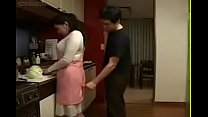 Japanese Wife and Young Boy in Kitchen Fun