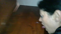 Licking salina from stair while taking hard anal